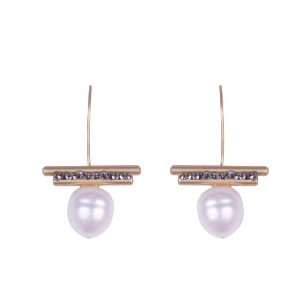 NTA Bronze Hermatite Bar & Pearl Earrings For Cheap