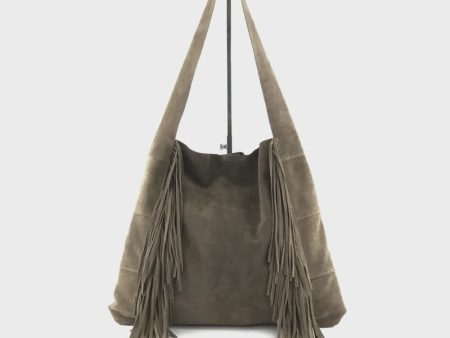 MF Jerome Fringe taupe suede maxi bag For Cheap