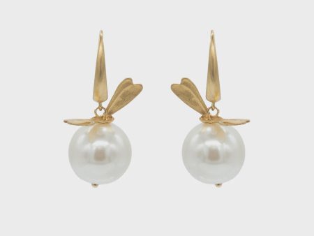 NTA Bronze Dragonfly Large Pearl Hook Earrings For Discount