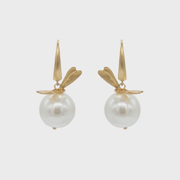 NTA Bronze Dragonfly Large Pearl Hook Earrings For Discount