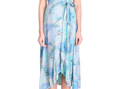 PM Long Wrap Dress With Frill  Blue Clair Discount