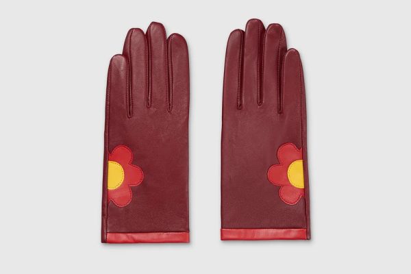 Mabel Sheppard Daisy Gloves - Burgundy Red Yellow Online Sale