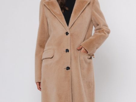 Rino & Pelle Saami Faux Fur Long Single Breasted Coat - Sand Fashion