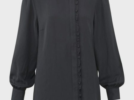 High neck phantom  blouse w ruffle detail For Discount