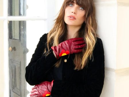 Mabel Sheppard Daisy Gloves - Burgundy Red Yellow Online Sale