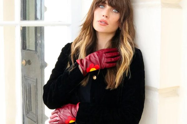 Mabel Sheppard Daisy Gloves - Burgundy Red Yellow Online Sale