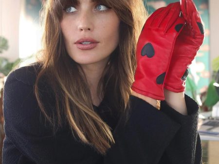 Mabel Sheppard Heart Gloves - Red Online now