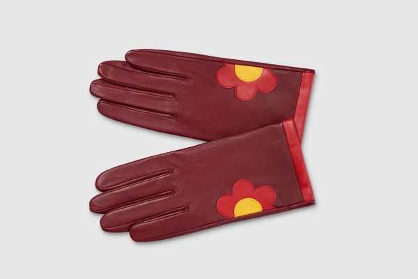 Mabel Sheppard Daisy Gloves - Burgundy Red Yellow Online Sale