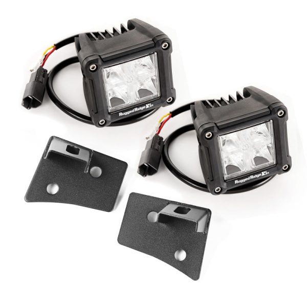 Rugged Ridge 07-18 Jeep Wrangler JK Dual Cube Windshield LED Kit w  Brackets For Discount